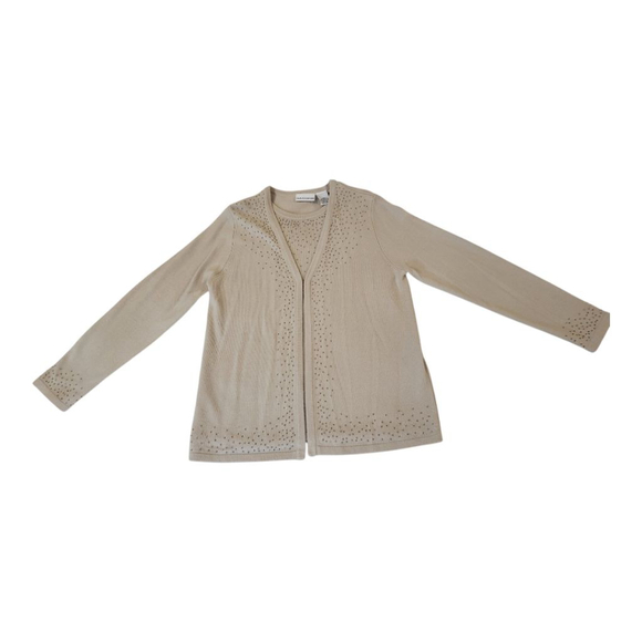 NWT Women's Croft & Barrow Size M Cream Beaded Sweater, Shell Attached - Picture 2 of 16